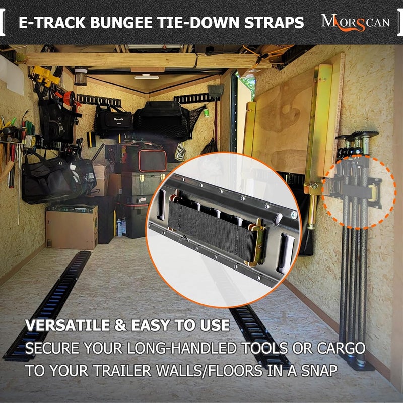 MorScan 4 Pack E-Track Bungee Tie-Down Straps, 12"-22" Length Adjustable 2" Width Black Bungee Straps, Secure Tools/Cargo to Walls for Trucks, Enclosed Trailers, Vans, Warehouses, Garages, Workshops - Image 2